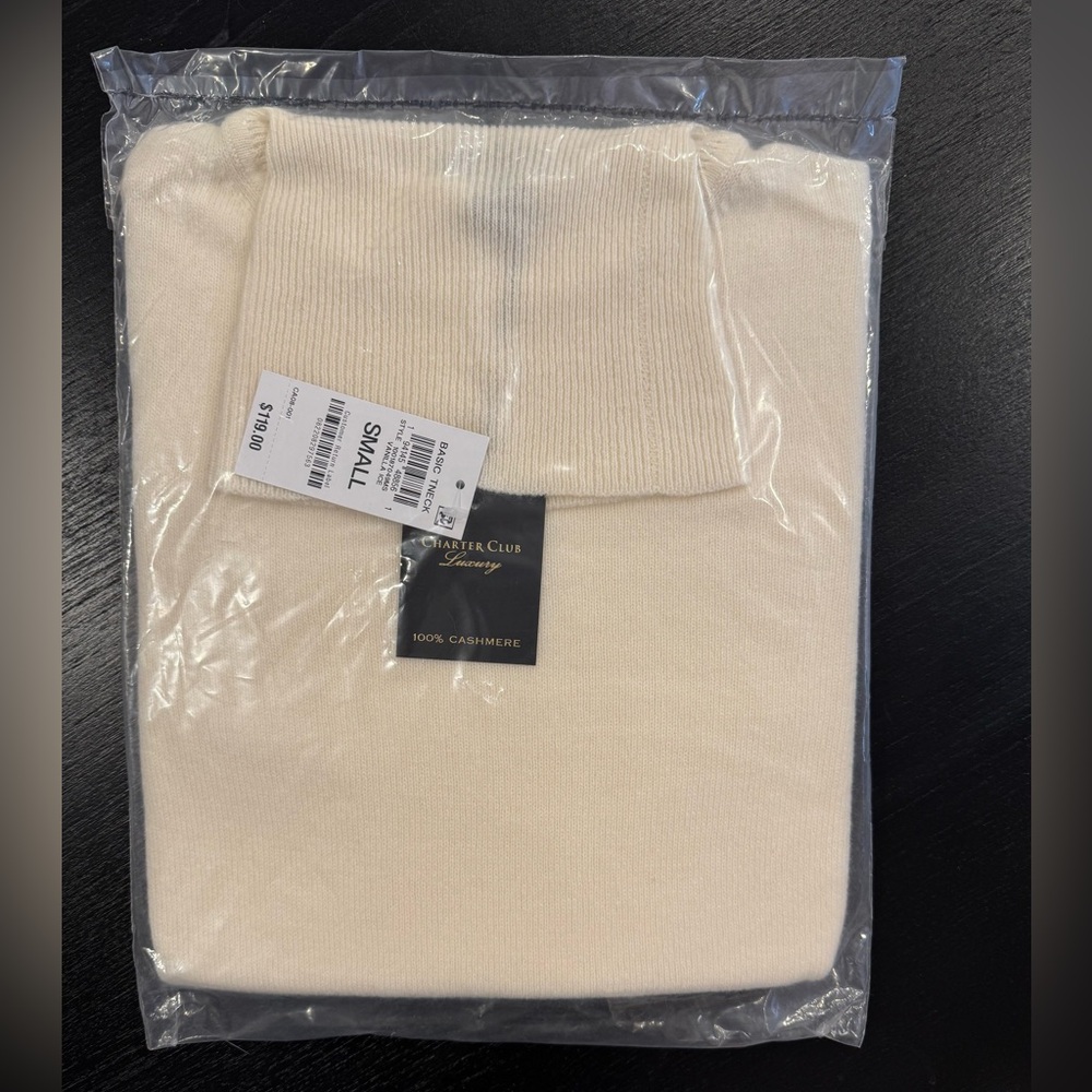 NWT-Charter Club-100% Cashmere Women's Turtleneck Sweater- Vanilla Ice-Sz small